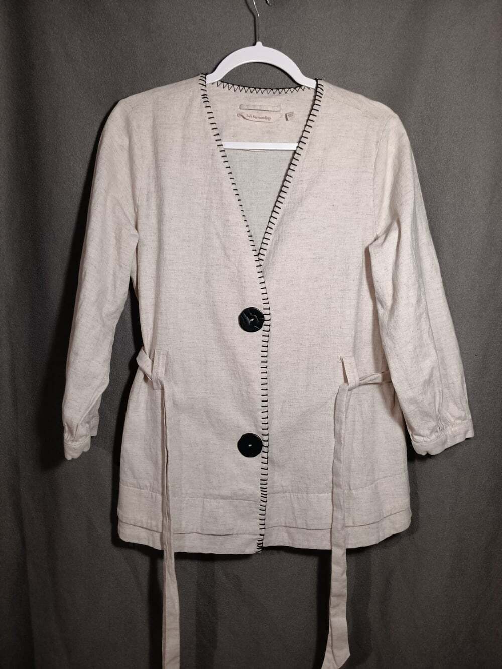 Soft Surroundings Maxime Jacket Medium Natural Linen Blend Stitched Belted Tan - Picture 2 of 9